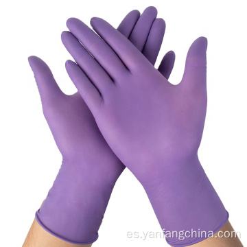 Guantes de nitrilo desechables de examen de polvo púrpura